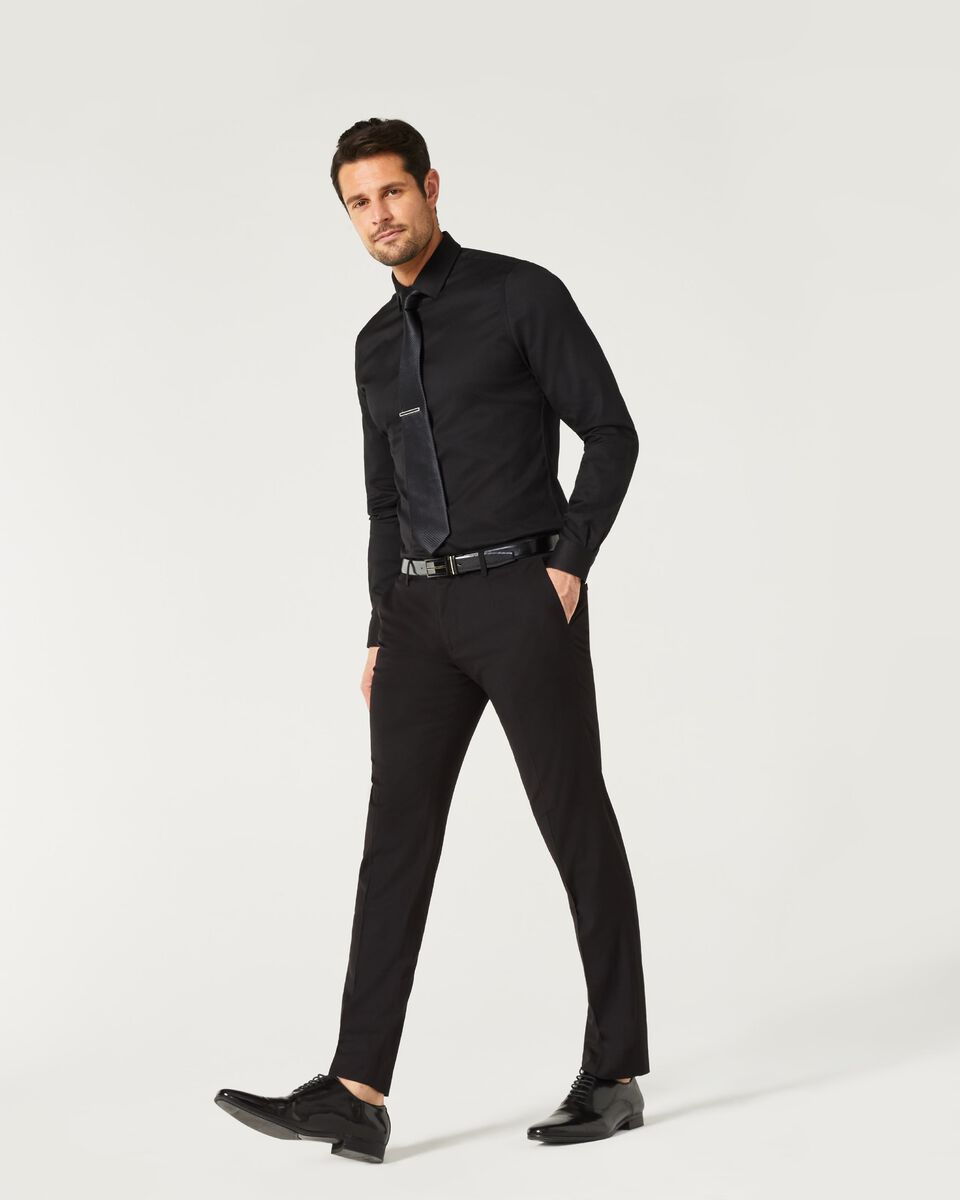 Mens Black Long Sleeve Herringbone Shirt